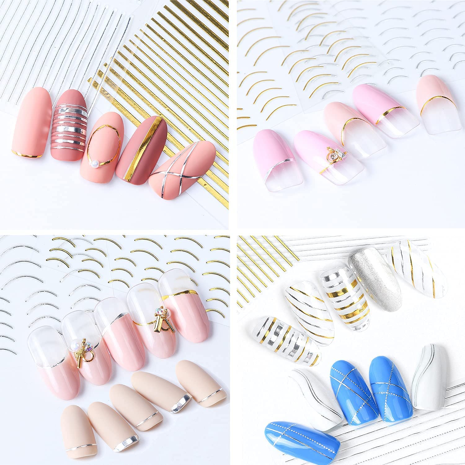 Amazon | LANODO 12枚 ネイルシール 極細ライン、フレンチシール