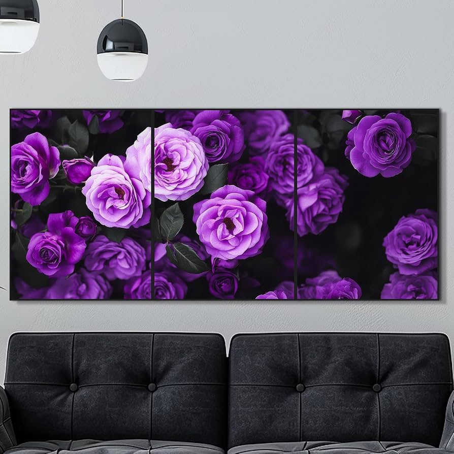 Amazon.co.jp: 紫色の薔薇の絵紫バラの絵花絵。キャンバスに描かれた