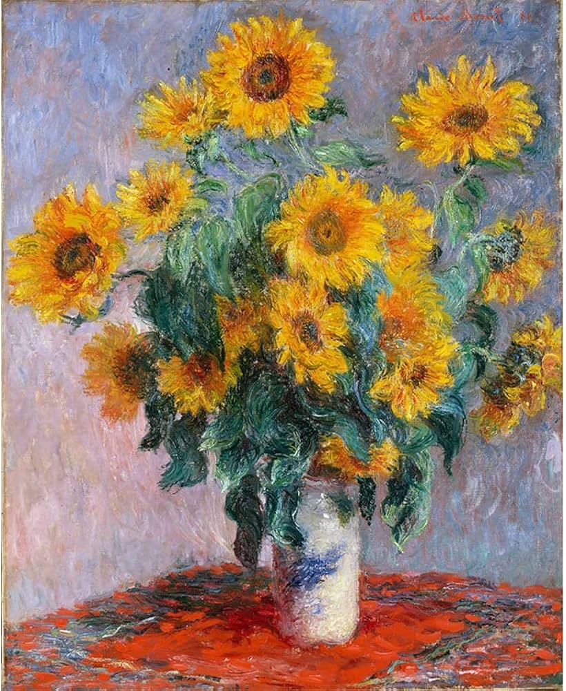 Amazon.co.jp: クロード・モネ作 ひまわりのブーケ 印象派 油絵 複製