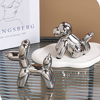 Amazon.co.jp: CEIERPH シルバー犬の像 置物 小さな家の装飾 動物の