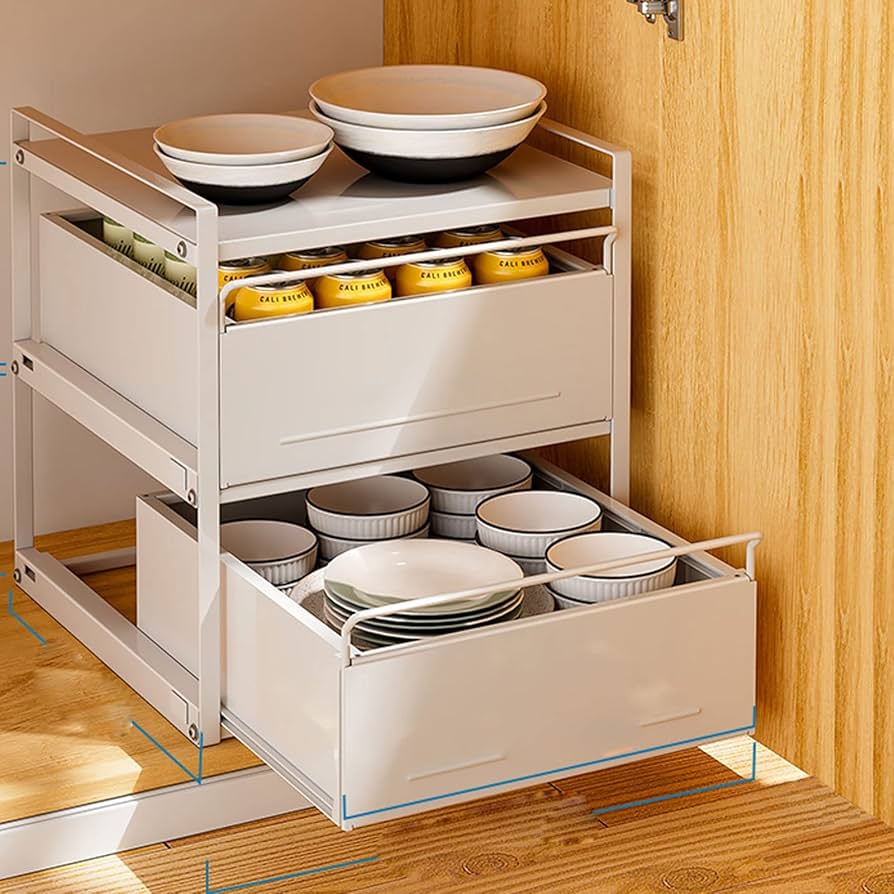 Amazon.co.jp: BREWIX 引き出し式キッチン食器棚オーガナイザー 2段