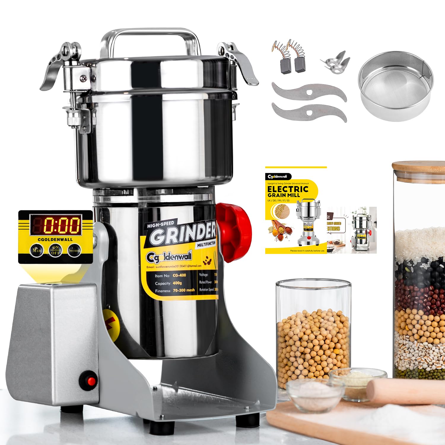 Amazon.co.jp: CGOLDENWALL LED表示粉末ミル 電動微粉砕機業務用 穀類