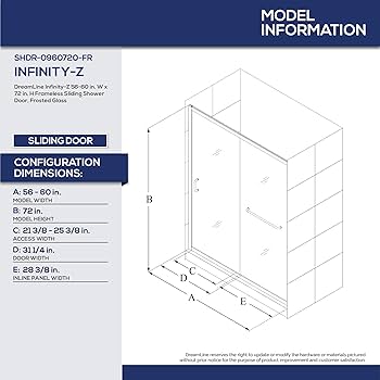 DreamLine Infinity-Z 56-60 inch W x 72 inch H Semi-Frameless