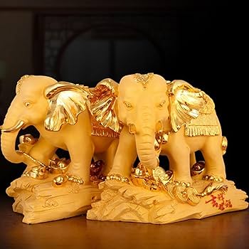 Amazon.co.jp: 玄関飾り 象の置物 2体セット 置き物 ゾウの置物 風水象