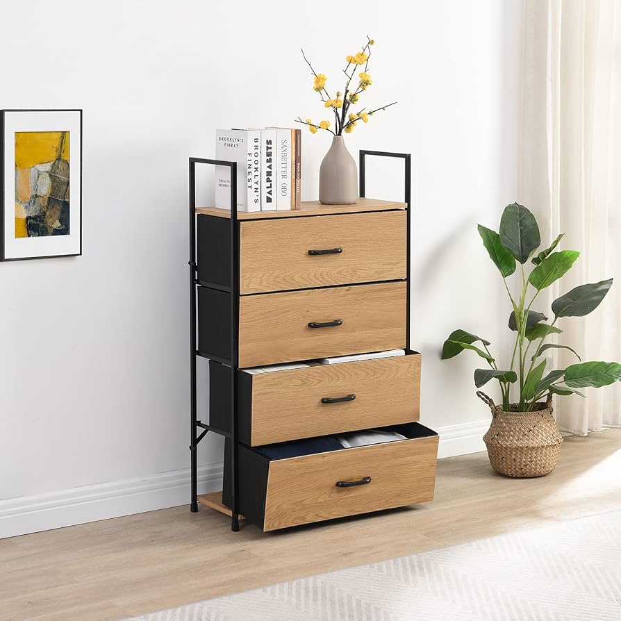 Amazon.co.jp: チェスト タンス 収納 布製 木製表面 木目調 オーク 幅