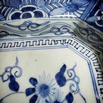 Amazon.co.jp: 八角皿 隅切角皿 古伊万里 線描き 唐草文様 伊万里染付