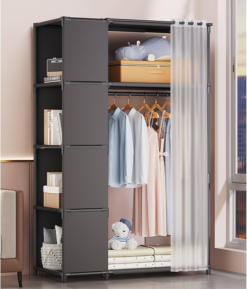 Amazon | TAIVINN ワードローブ カバー付き クローゼット 収納ラック 4