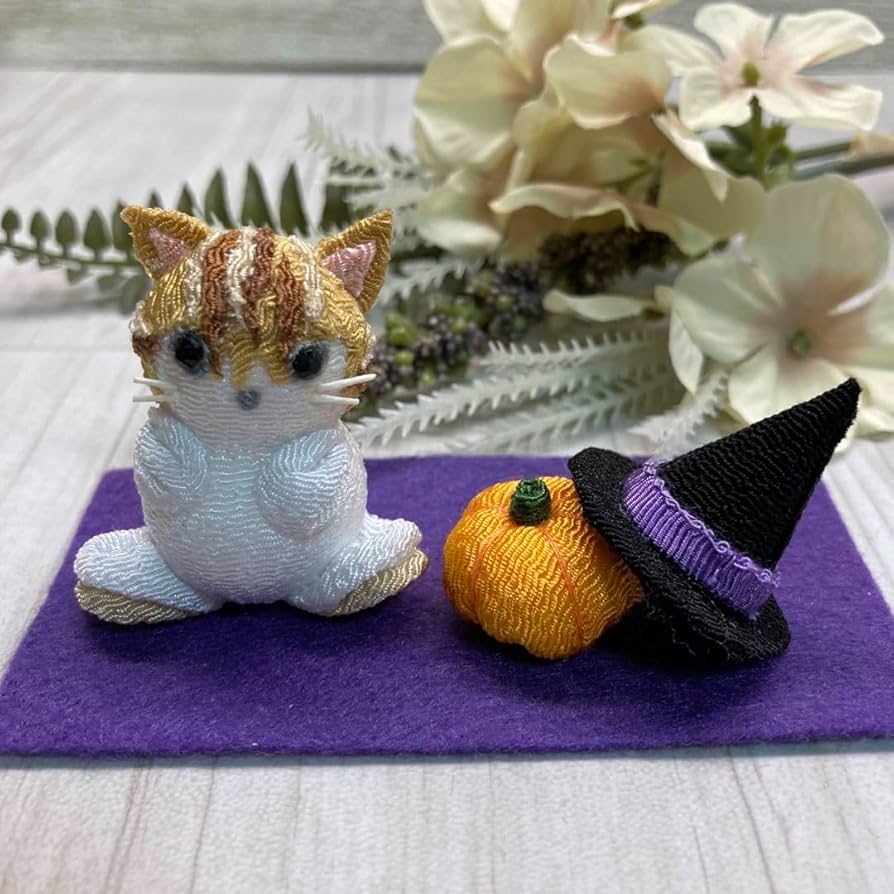 Amazon.co.jp: 猫 ハロウィン つまみ細工 ちりめん細工 置物 : おもちゃ