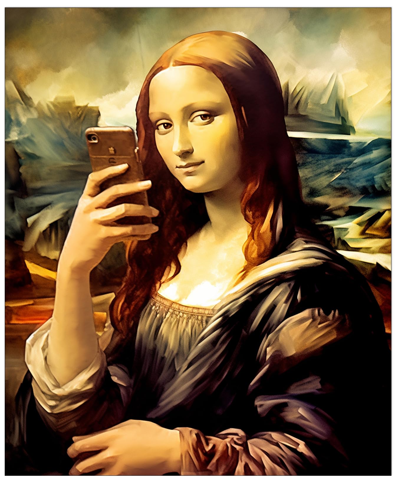 Amazon.co.jp: 面白いモナリザセルフィー 11x14 フレームなしウォール