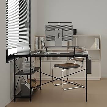 Amazon | HomGiz パソコンデスク L字デスク ラック付きデスク幅120cm