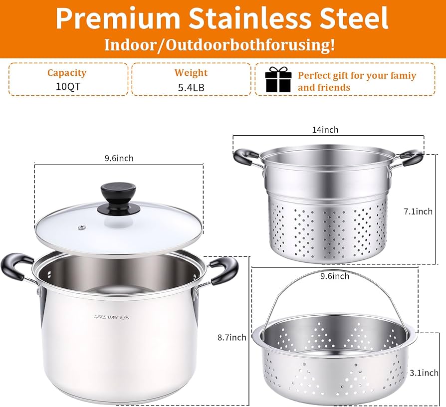 Amazon.com: Lake Tian Stainless Steel Pasta Pot With Strainer