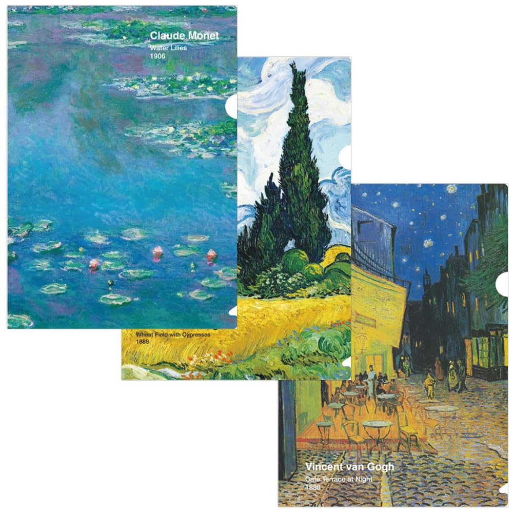 Amazon | A4クリアホルダー 名画3柄（3枚）セット 睡蓮 糸杉のある麦畑