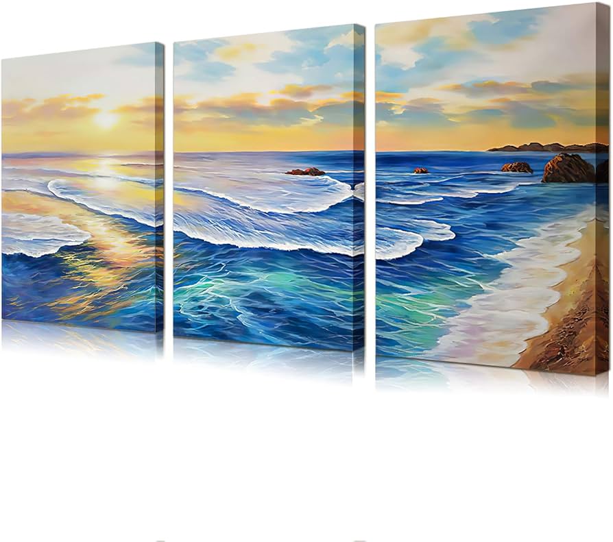 Amazon.co.jp: 3枚 アートパネル 夕日の 海 絵画 ビーチ モダンアート