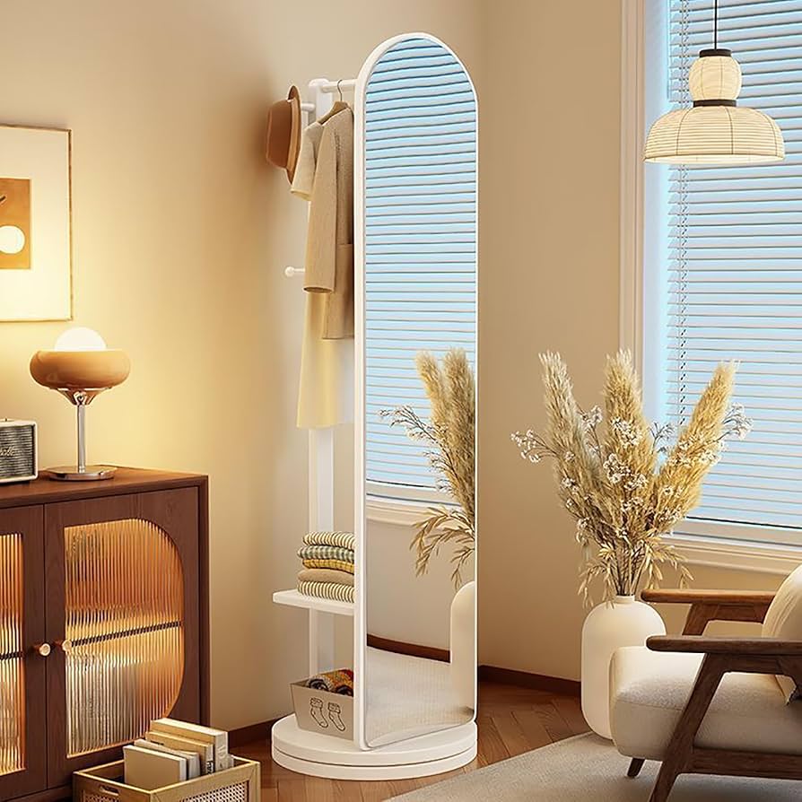 Amazon.co.jp: 回転式全身鏡 姿見鏡 木製 多機能 360度回転 スタンド