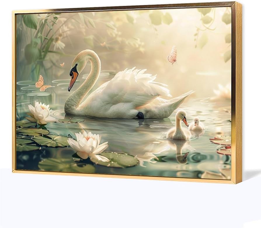 Amazon.co.jp: 絵画 池の中の優雅な白鳥 アートパネル ポスター 動物