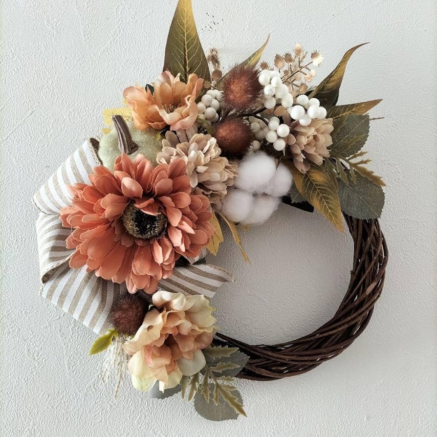 Amazon.co.jp: フラワーリース 秋のリース (ブラウン) ハーフリース