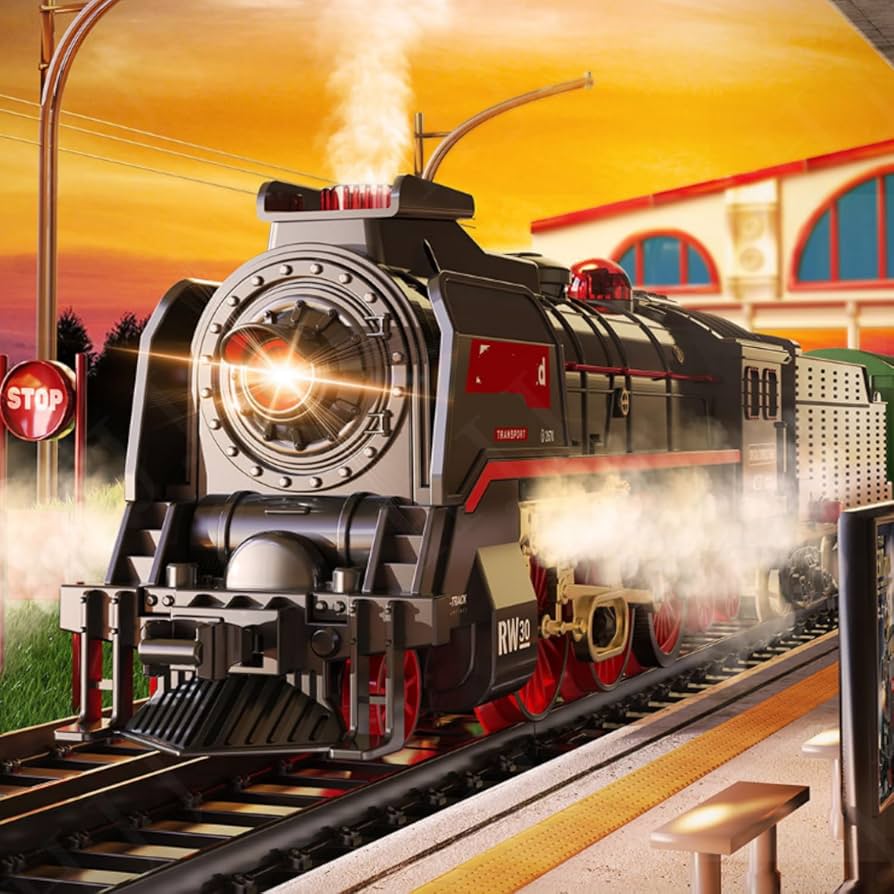 Amazon.co.jp: HJJ 蒸気機関車トレインセット、電池式列車、模型列車