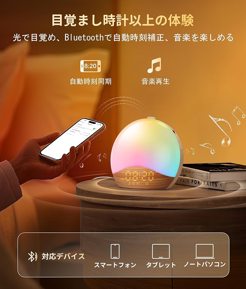 Amazon.co.jp: 光目覚まし時計 ホワイトノイズマシン Bluetooth 自動