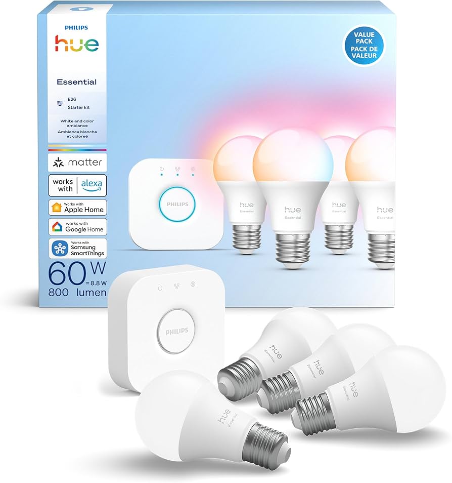 Philips Hue Essential Starter Kit: Bridge + 4 Essential E26 Smart