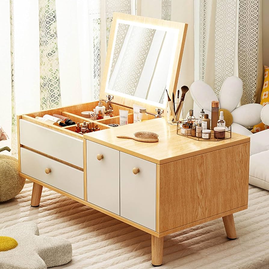 Amazon｜ドレッサー 小さめ 幅 80cm 化粧台 ドレッサー引き出しと収納