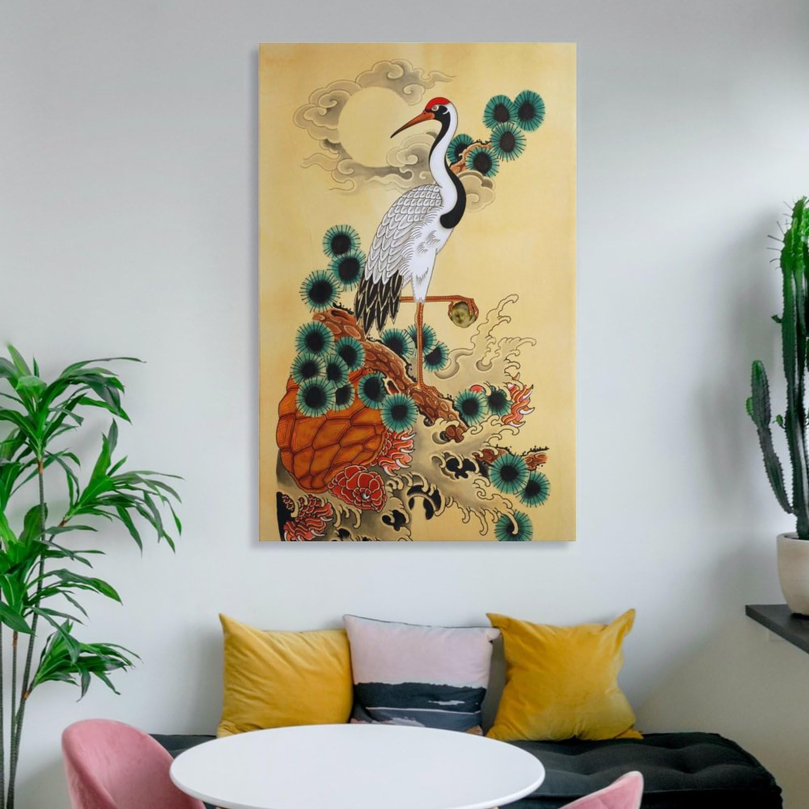 Amazon.co.jp: 絵画 白鶴日本美術インテリア 絵画 和風の松の木の上に