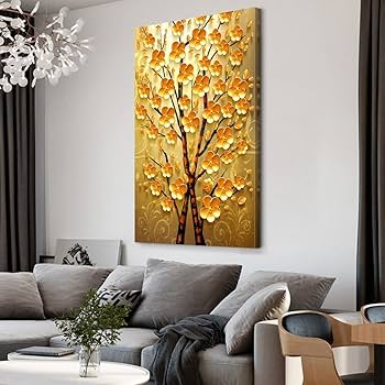Amazon.co.jp: Wpunwen アートパネル 幸運の木風水絵 黄金の木の油絵