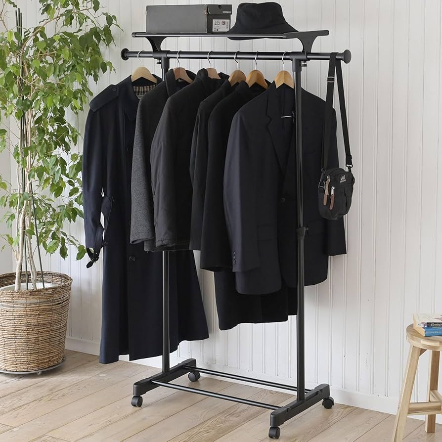 Amazon｜山善(YAMAZEN) ハンガーラック キャスター付き 幅80-132×奥行