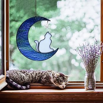 Amazon.co.jp: AUSTUFF ステンドグラス 猫 窓掛け 壁 モダン ステンド