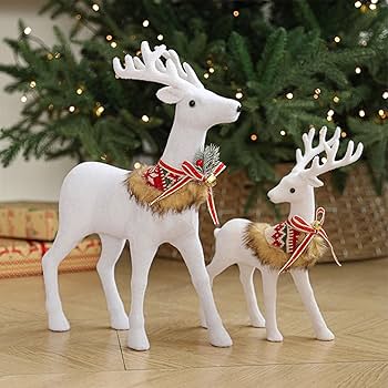 Amazon.co.jp: ザブロル クリスマスの白いトナカイの置物 リアルな