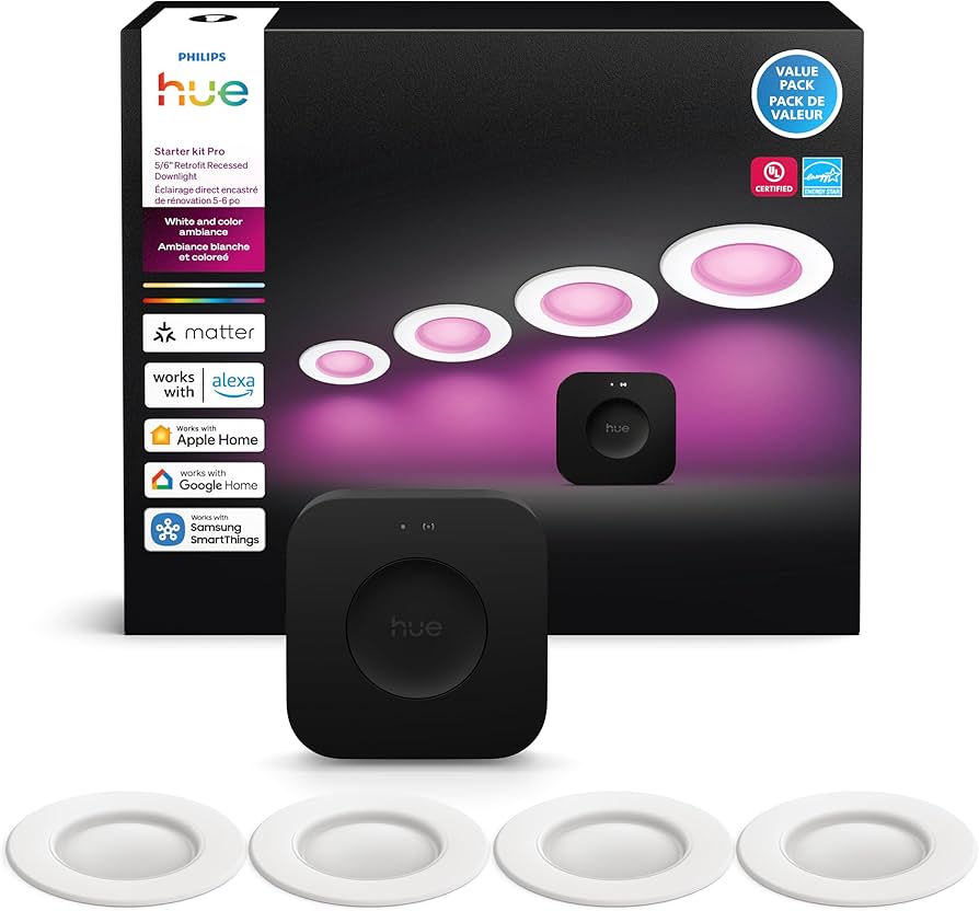 Philips Hue Starter Kit: Bridge Pro & 4 Retrofit Recessed
