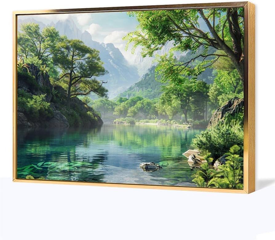 Amazon.co.jp: 絵画 春の山の川の森の風景インテリア 絵画 美しい自然