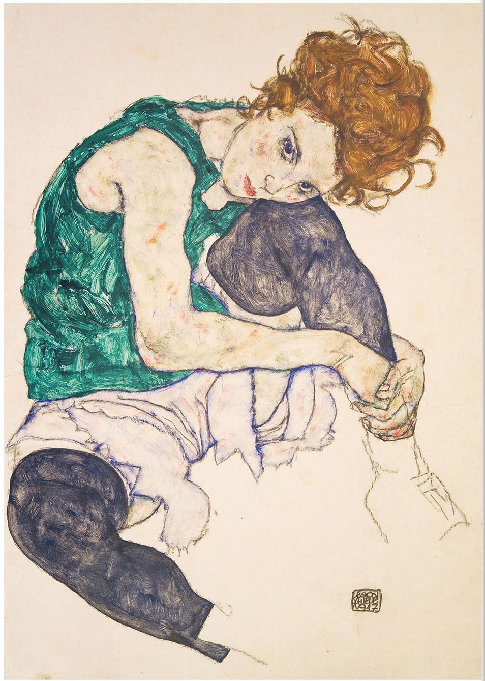 Amazon.co.jp: ROSSO GRAFICO エゴンシーレ アートポスター 膝を曲げて