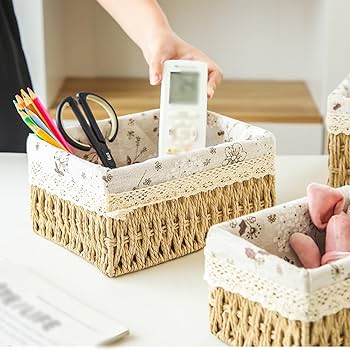 Amazon｜NJNEW 小物入れ フタ付き浅型バスケット 蓋付き ふた付き