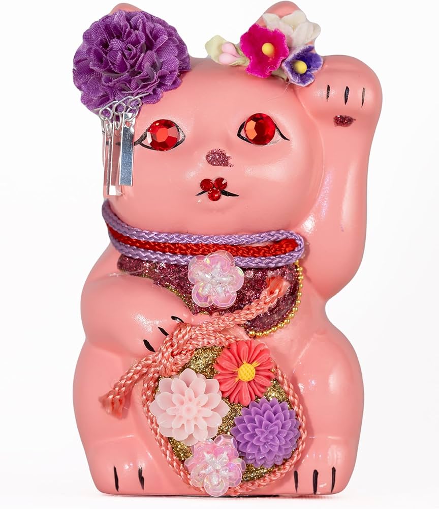 Amazon.co.jp: ご縁猫 舞子はん(S-SIZE ピンク Pink）左手あげ/陶器