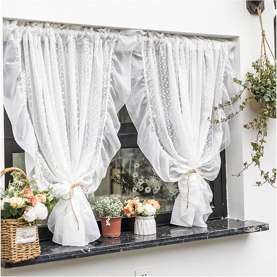 Amazon｜ホワイトレースカーテン ロッドポケット チュールドレープ遮光