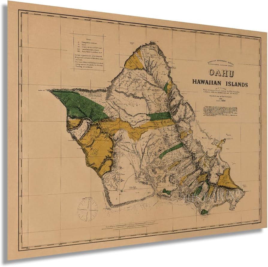 Amazon.co.jp: HISTORIX 1881 オアフハワイヴィンテージマップ - 18x24