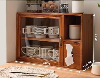 Amazon｜MJKQ9 ミニ食器棚 大容量 木製 カウンター上収納 収納棚 防塵