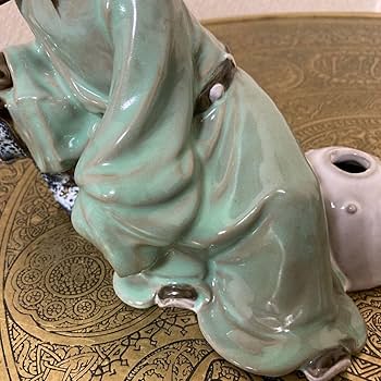 中国 石湾窯 瓢箪に乗っている人物 送料込み250326 中国 石湾窯 瓢箪に