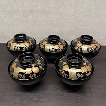 Amazon.co.jp: 輪島塗 天然木 蓋付き汁椀 5客セット 能登 輪島 漆匠