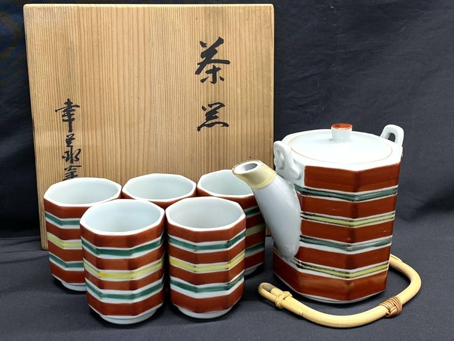 Amazon.co.jp: 【E727】人間国宝幸兵衛窯加藤幸兵衛茶器揃急須湯呑5客