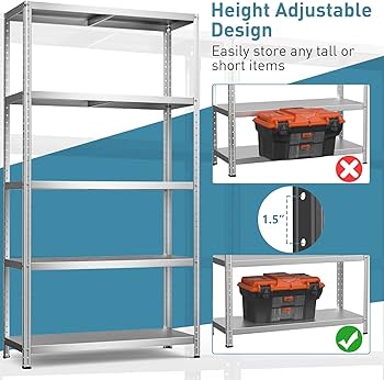 Amazon｜Giantex 5段収納棚 - 高さ39 x 16 x 74インチ 調節可能な