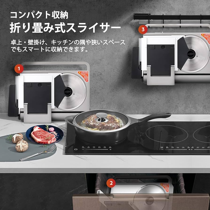 Amazon | Moongiantgo ミートスライサー 折り畳み式 電動スライサー