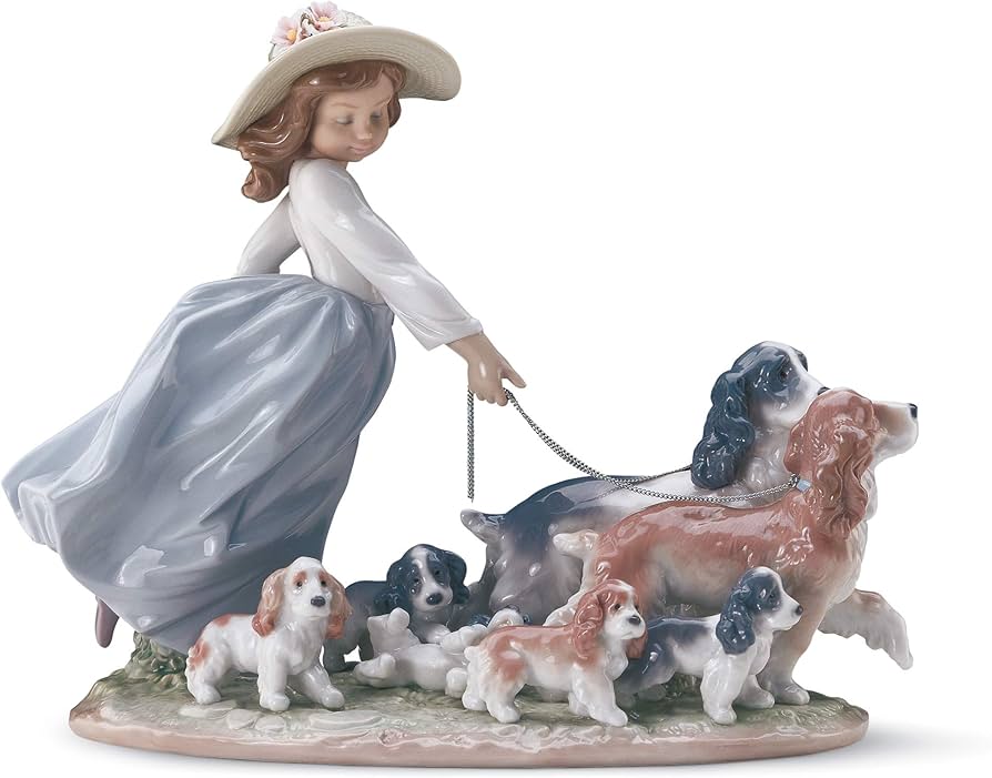 Amazon.com: LLADRÓ Puppy Parade Girl with Dogs Figurine. Porcelain