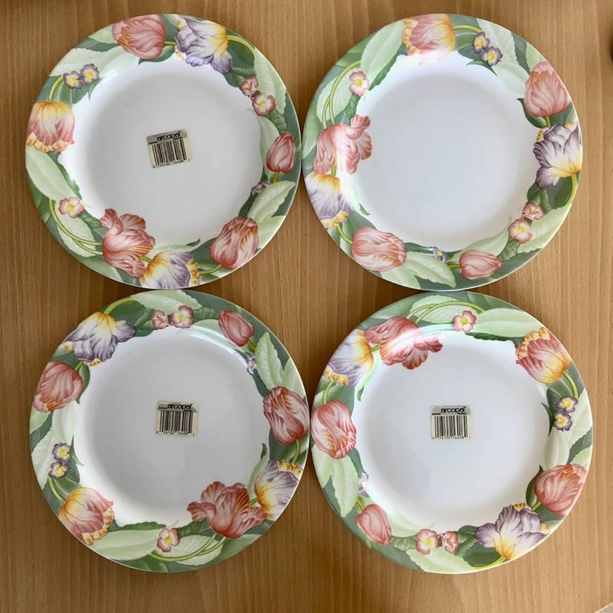 Amazon.co.jp: レトロ アルコパル 大皿4枚セット 耐熱ガラス 花柄