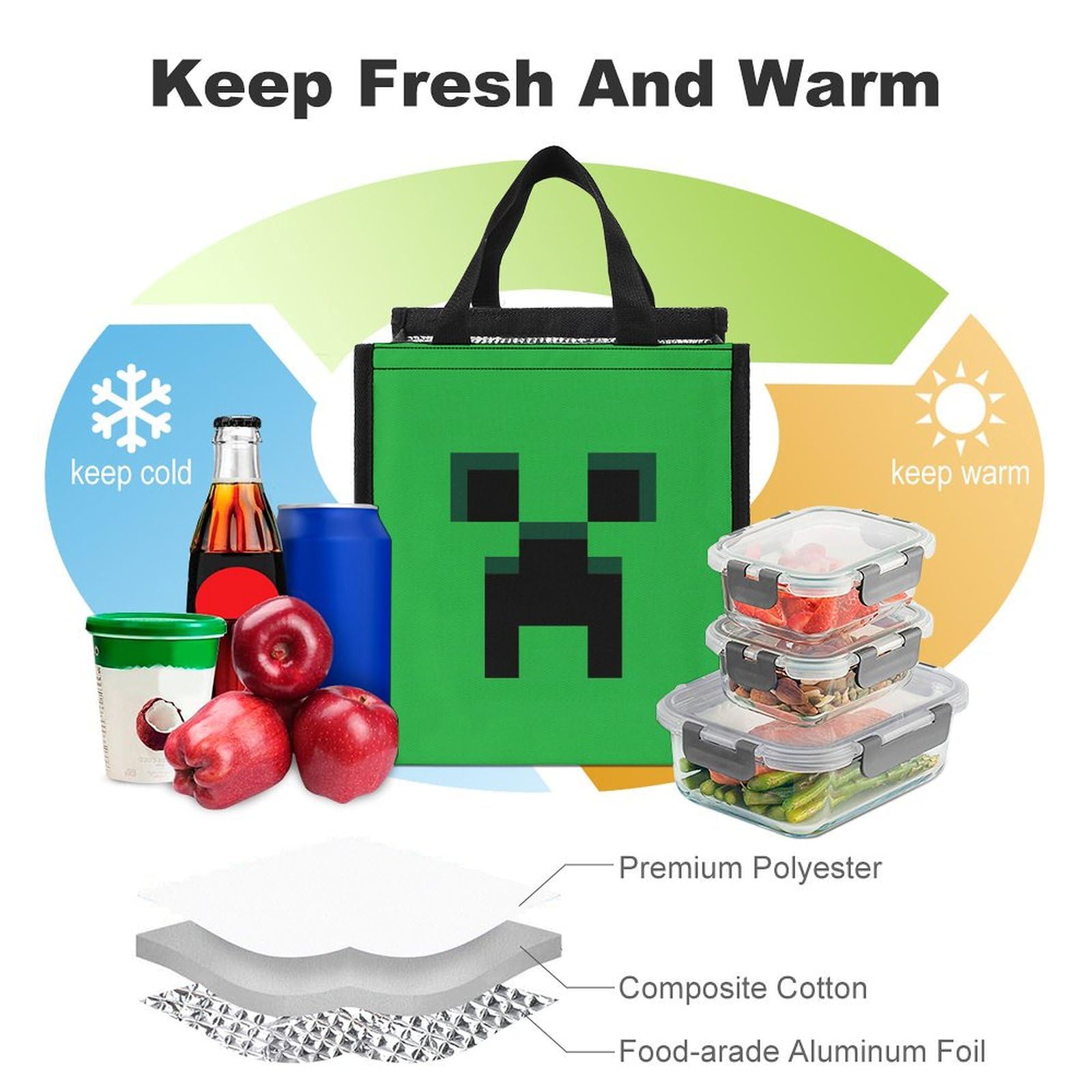 Amazon | マイクラランチバッグ 保冷 保温 折りたたみ 子供用 お弁当