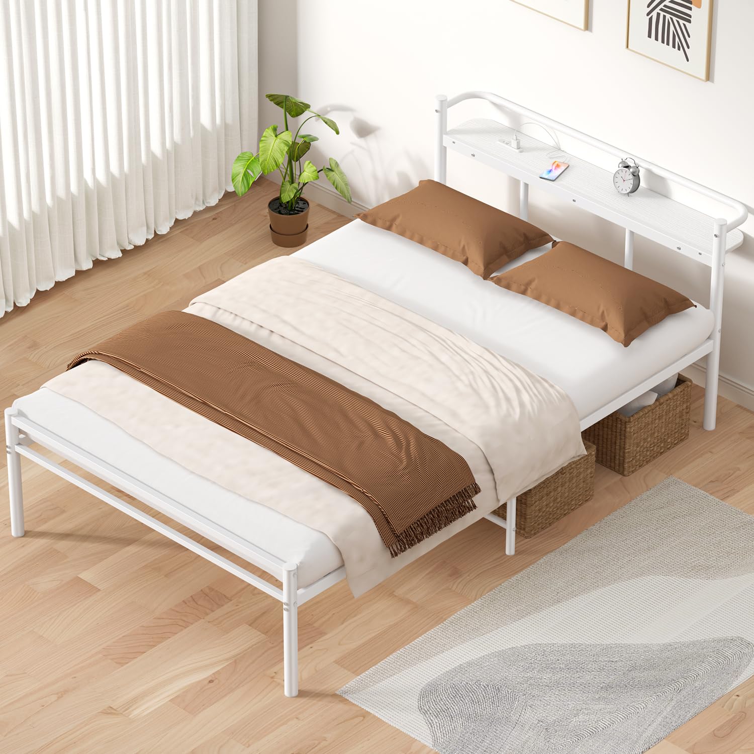 Amazon｜PRTONE パイプベッド ベッドフレーム セミダブル 棚付き