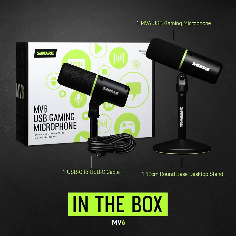Shure MV6 Gaming Microphone – Dynamic USB Mic for PC Gaming