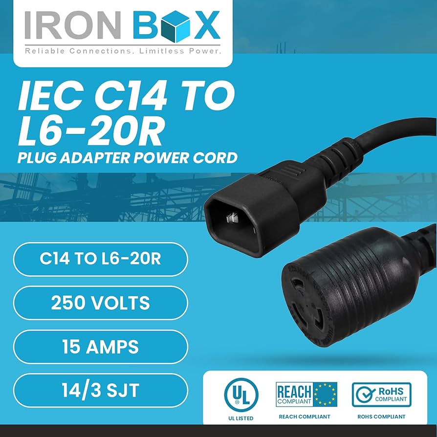 Amazon | IronBox Electric IEC C14 - L6-20R プラグアダプター電源