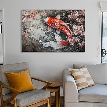 Amazon.co.jp: 絵画 縁起の良い鯉 アートパネル ポスター 動物イラスト