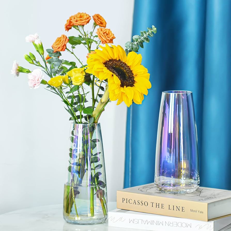 Amazon.co.jp: ガラス花瓶 虹色 クリスタルクリアガラス花瓶 花用